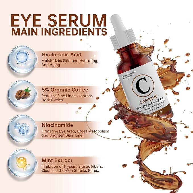 Caffeine Solution 5% + EGCG Eye Serum for Skin Care Caffeine Eye Serum Reducing Puffiness and Dark Circles 30ml