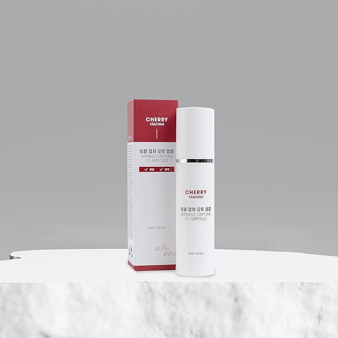 Cherry Fascino Wrinkle Capture O2 Ampoule - 1.7 oz. Anti-Aging Moisturizing Skin Care with Hyaluronic Acid and Ceramides for Dry, Dull Skin - Korean Skin Care Products for Daily Use