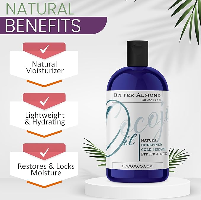 Dr Joe Lab Bitter Almond Oil - 8 oz Pure, Cold Pressed, Non-GMO, Vegan, Extra Virgin, All Natural, Perfect for Body, Hair, Skin, Nails, Facial Hair, Lashes, Eyebrows - Packaging May Vary