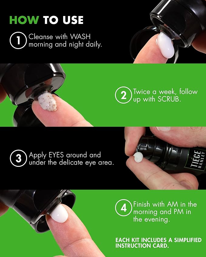 Tiege Hanley Men’s Skin Care Set, Advanced Routine (System Level 2) – Face Wash, Scrub, Moisturizer & Eye Cream for Fine Lines, Under-Eye Bags Correction, Smoother Skin Texture