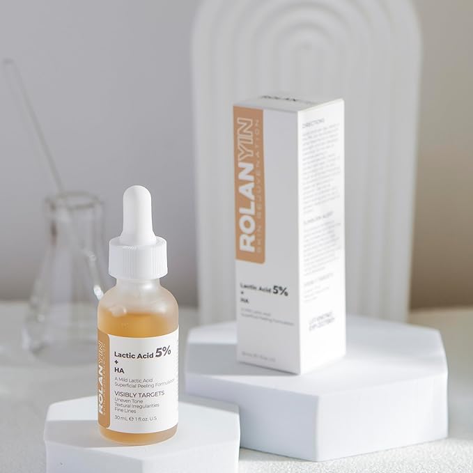 ROLANYIN Lactic Acid 5% + HA Facial Serum for Exfoliating Deep Hydration and Smoothing Skin Texture Nourishing Anti Aging Pore Minimizing Benefits Skin Care