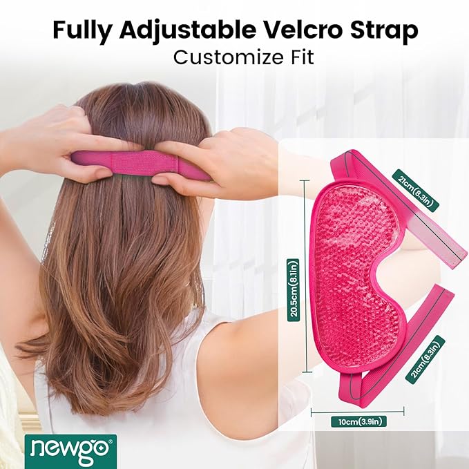 NEWGO Cooling Eye Mask for Puffy Eyes, Cold Eye Mask Eye Ice Pack for After Eyes Surgery, Tension Stress Relief, Itchy Eyes, Headaches, Dark Circles - Rosered