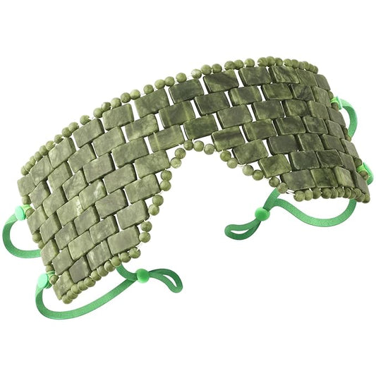 Jade Eye Mask,Large Facial Cooling Mask with Green Ear Strings 100% Real Jade for Hot & Cold Therapy,Green Jade Facial Eyes Sleeping Mask Relief Eye Cover