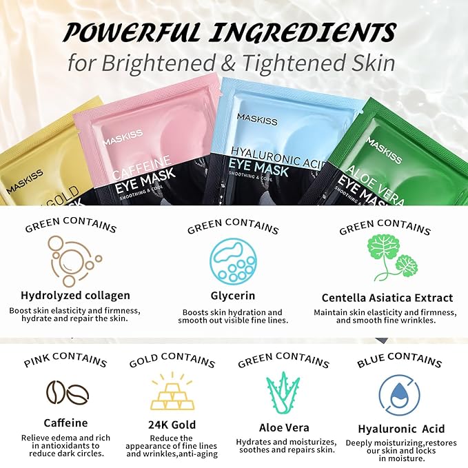 Under Eye Patches(50 Pairs), 24K Gold, Caffeine, Hyaluronic Acid, Aloe Vera Eye Masks for Dark Circles Puffy Eyes Undereye Bags, Eye Skin Care Gift Set for Bachelorette Party Favors