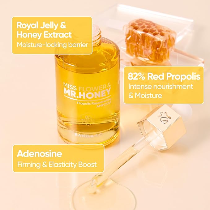 BANILA CO Miss Flower & Mr Honey Propolis Rejuvenating Ampoule | Nourishing Serum with Propolis Extract & Royal Jelly | Hydrating Korean Skincare Essence for Youthful Radiance (50ml / 1.01 fl oz)
