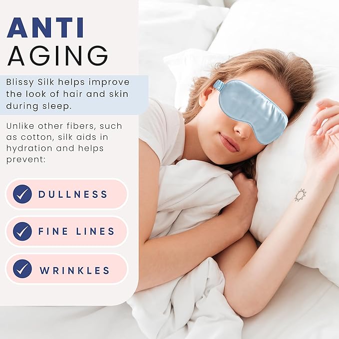 Blissy Silk Sleep Mask - Silk Eye Sleeping Mask for Women & Men for Total Blackout - 100% Pure Mulberry Silk, 22 Momme 6a Fibers - Blindfold Silk Sleep Mask Side Sleeper Eye Cover (Sky Blue)