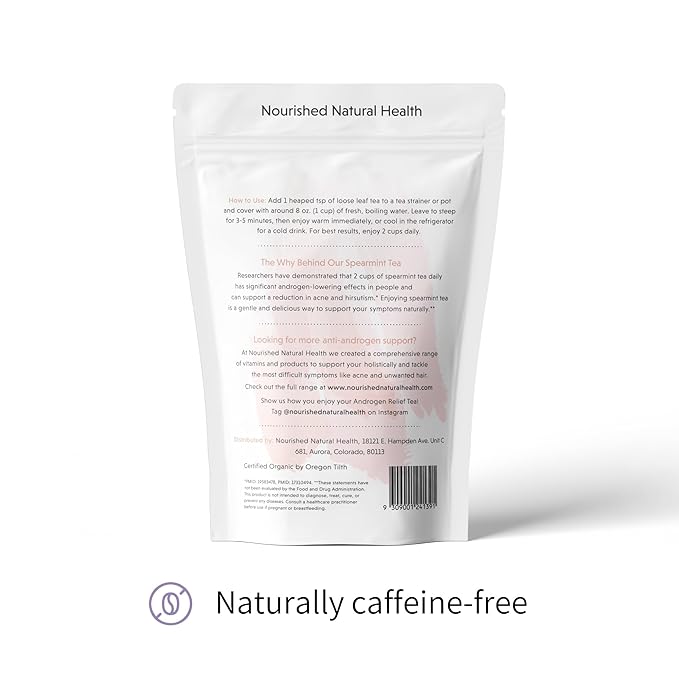 Nourished Androgen Relief Spearmint Tea - Organic Herbal Spearmint Tea for Clear Skin and Reduced Unwanted Facial Hair Growth - 120 Servings
