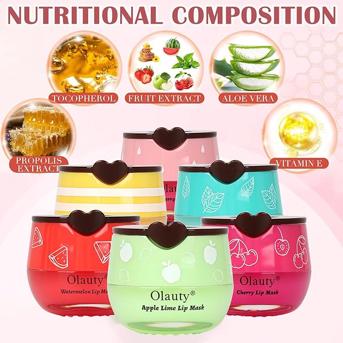 6 PCS Bee Lip Balm Honey Pot,Honey & Strawberry & Watermelon & Apple Lime & Cherry & Mint Lip Mask Overnight Hydrating Prevention Dry and Cracked Lip Scrubs Exfoliator Lip Care, Reduces Lip Lines