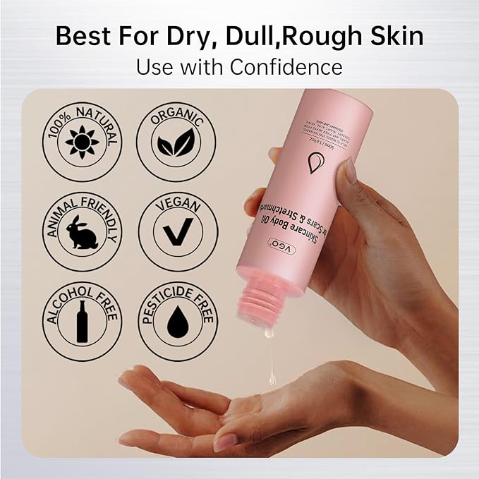 VGO Body Oil with Vitamin E, After Shower Body Oil For Smooth and Hydrated Skin, Non-Greasy & Fast Absorbing Lightweight Moisturizer for Scars & Stretch Marks, Hydrating for Dry Sensitive Skin