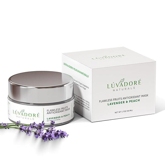 Flawless Fruits Antioxidant Mask – Lavender and Peach Face Masks Skincare Enriched with Red Wine, Green Tea Extracts – Revitalizing CoQ10 Hydrating Face Mask Improves Elasticity