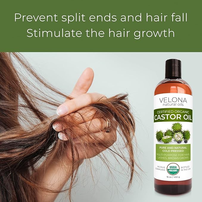 velona USDA Certified Organic Castor Oil - 64 fl oz | For Hair, Boost Eyelashes, Eyebrows | Cold pressed, Natural Oil, USP Grade | Hexane Free