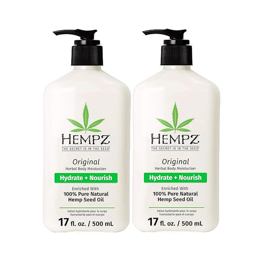 Hempz Original, Natural Hemp Seed Oil Body Moisturizer with Shea Butter & Ginseng, Pure Herbal Skin Lotion for Dryness, Nourishing Vegan Cream, Floral and Banana, 17 Fl Oz, 2 Pack