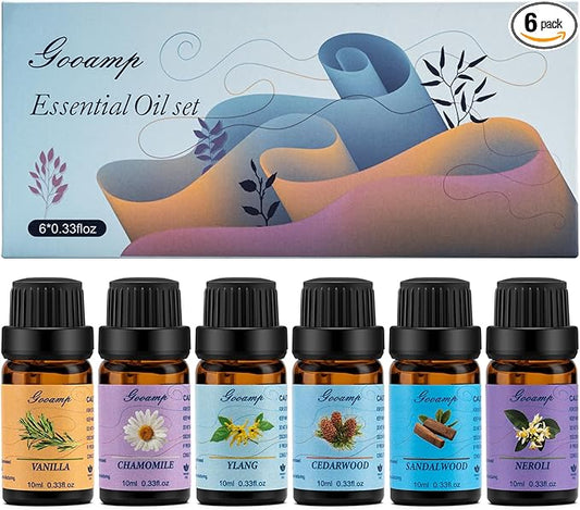 Essential Oils Set-Top 6 Organic Blends for Diffusers, Candle Making, Aromatherapy, Humidifiers, Gifts - Vanilla,Neroli,Chamomile, Sandalwood, Ylang,Cedarwood(6X0.33 fl oz)