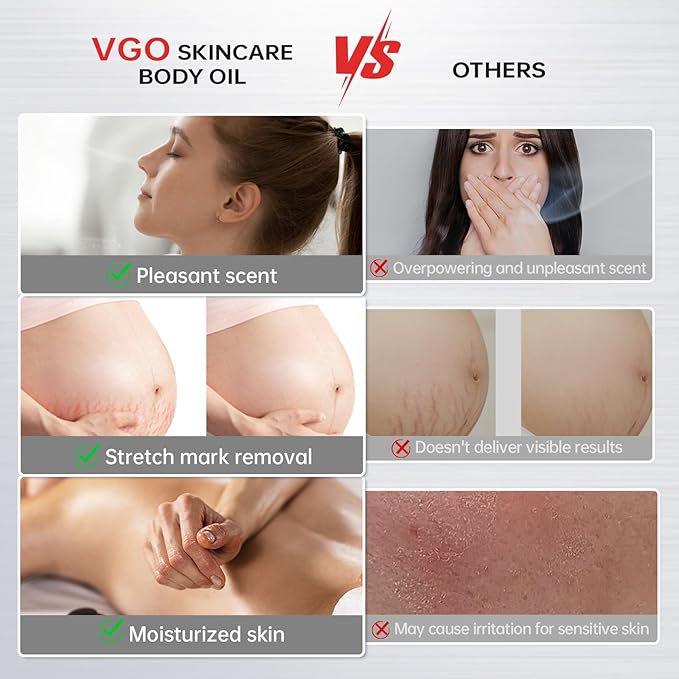 VGO Body Oil with Vitamin E, After Shower Body Oil for Women, Non-Greasy & Fast-Absorbing Lightweight Moisturizer for Scars & Stretch Marks, Hydrating for Dry Sensitive Skin