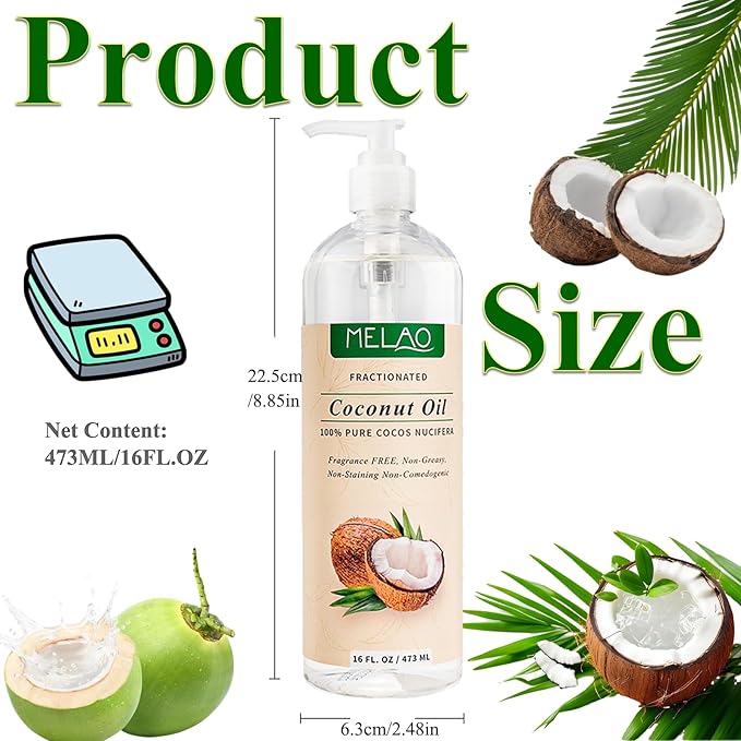 Elitzia Coconut Oil Hair Spa Skin Care NaturalMassage Oil Conditoner Liquid Skin Pure Nourish Moisturier Makeup Remover Fix Flyaways Versatile Base Oil Face Body 16fl.oz/473ml