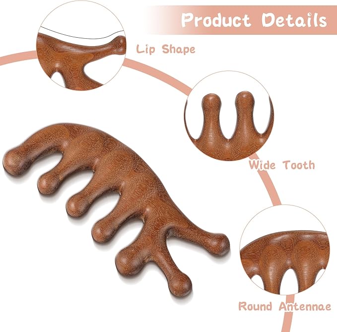 Scalp Massage Comb 2PCs, Wooden Wide Tooth Loc Comb, Natural Sandalwood Head Massager Tool, Hair Growth Scalp Massage Comb for Women Men, Meridian Comb for Head