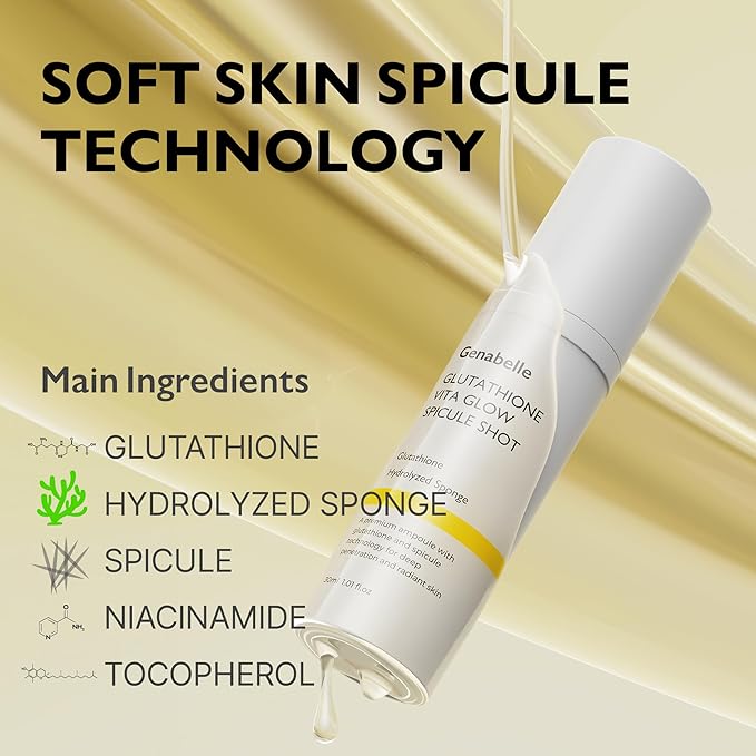 Glutathione Vita Glow Spicule Shot – 2,000 ppm Glutathione, Microneedling Effect with Spicules, Boosted Vitamin C, Clinically Proven Brightening & Skin Tone Enhancer