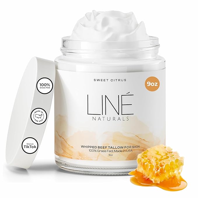 Whipped Beef Tallow for Skin - 100% Pure, Grass Fed Tallow Moisturizer for Face and Body - Organic Honey Beef Balm for Sensitive Skin - Quick Absorbing Hydration (Sweet Citrus)