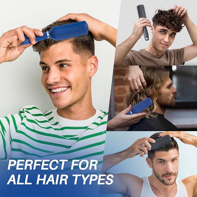 RHOS Hair Brush for Men - Detangler and Styling Brush with Nylon Bristles for Wet and Dry Hair, Massage Function, Suitable for Bangs, Thin, Short, and Thick Hair (1 Pack - Blue)