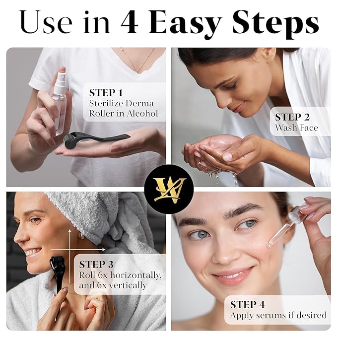 Derma Roller for Skin, Hair & Beard – Women and Men Titanium Microneedling Roller for Face & Scalp, Safe & Easy to Use 0.25mm