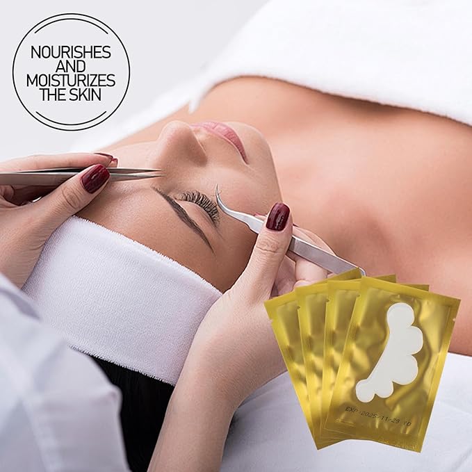 50 Pairs Eyelash Extension Gel Patches Kit, Lash Extension Lint Free Under Hydrogel Eye Mask Pads Beauty Tool with Case (Gold, 50)