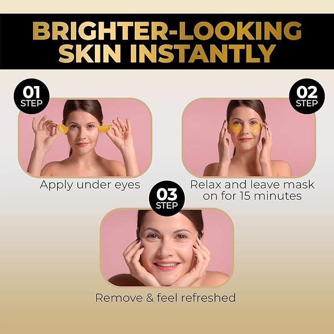 Under Eye Patches (25 Pairs) - Skin Care - Beauty Eye Mask - Eye Patches - Gift for Men - Gift for Women - Luxury Golden Eye Masks - Travel Essential - Gift Set