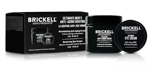 Brickell Men's Ultimate Anti-Aging Routine, Anti-Wrinkle, Night Face Cream and Eye Cream to Reduce Puffiness, Wrinkles, Dark Circles, Under Eye Bags, Natural and Organic, Scented