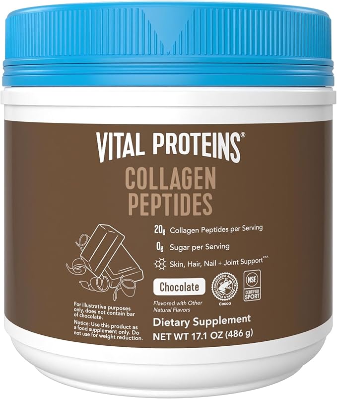 Vital Proteins Grass Fed Collagen Powder Supplement (Type I, III) for Skin Hair Nail Joint - Hydrolyzed Collagen, Grass Fed, Dairy and Gluten Free - Chocolate Flavor, 17.1 oz Canister