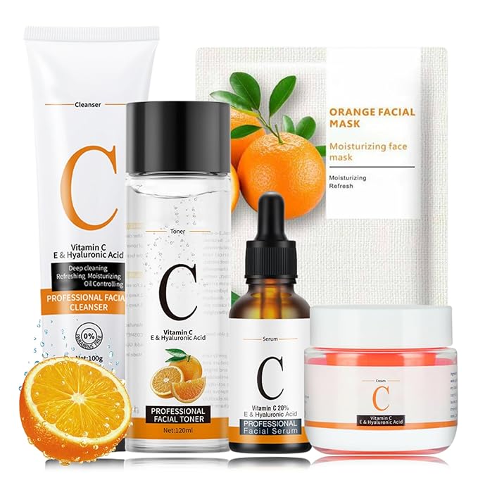 Skincare Kit Vitamin C Women Gifts - Skin Care Set Antioxidant - 5PCS Teen Skin Care Kit - Moisturizing Skincare Set - Skincare Gift Set for Women - with Cleanser, Toner, Serum, Eye Cream, Face Mask