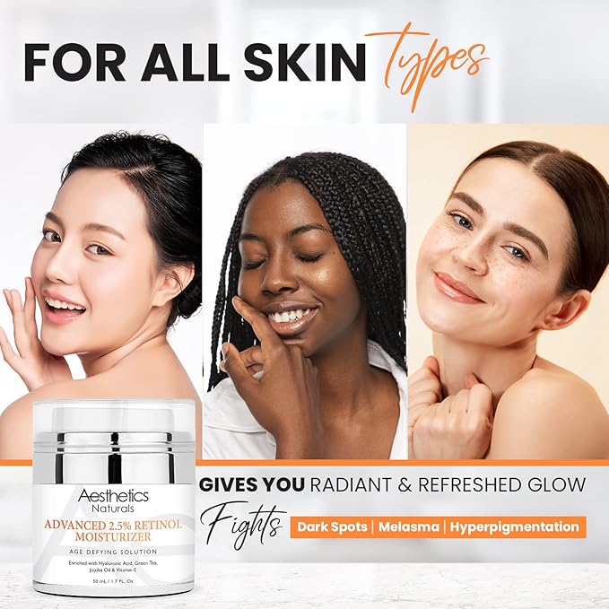 Retinol Cream - Anti-Aging Face & Neck Moisturizer with 2.5% Retinol, Vitamin E, Green Tea, Hyaluronic Acid, Organic Jojoba Oil, & Shea Butter, Day & Night Anti-Wrinkle Cream 1.7oz