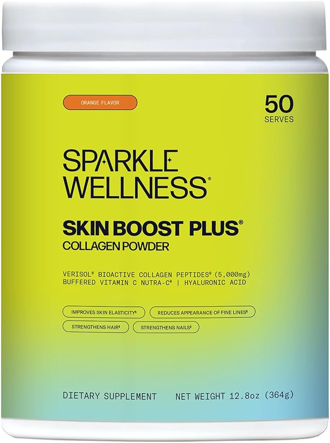 Sparkle Wellness Skin Boost Plus (Orange) [50-Serves] | Collagen Powder Supplement with VERISOL Bioactive Hydrolyzed Collagen Peptides, Vitamin C & Hyaluronic Acid to Improve Skin Elasticity