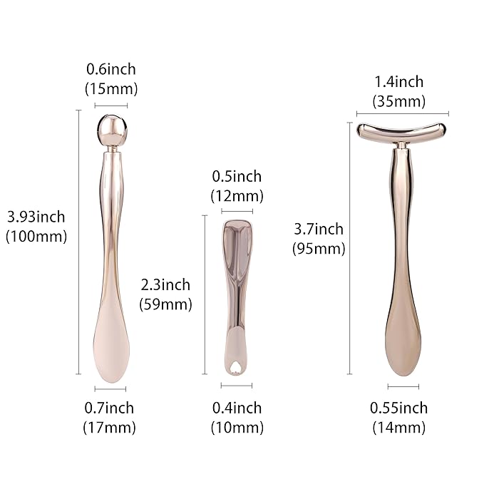 3Pcs Metal Eye and Face Cream Applicator Stick Cosmetics Spoon Spatula, Massager Tool for Facial Massage, Reduce Puffiness (Silver)