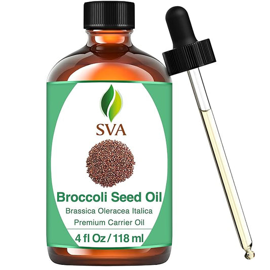 SVA Broccoli Seed Oil - 4 Fl Oz – 100% Natural Cold Pressed Broccoli Oil - for Face, Skin Care, Hair Care, Scalp Massage & Body Massage – Carrier Oil with Dropper