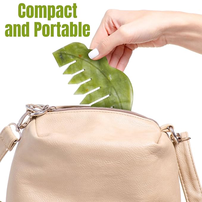 Geiserailie 2 Pieces Jade Combs Massage Stone Hair Gua Sha Scraping Scalp Comb Facial Massage Tool Multifunctional Handheld Head Tools Head Caring Therapy Mother's Day Gift(Plain Style)