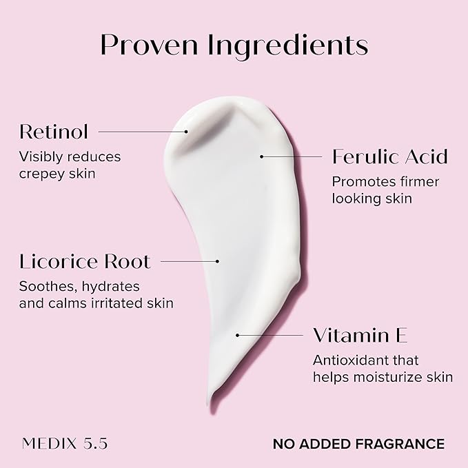 MEDIX Fragrance Free Firming Retinol Body Lotion + 3% Hyaluronic Acid Serum Booster 2pc Skin Care Set | Crepey Skin Care Treatment | Anti Aging Body Cream & Face Moisturizer For Crepe Skin & Dry Skin