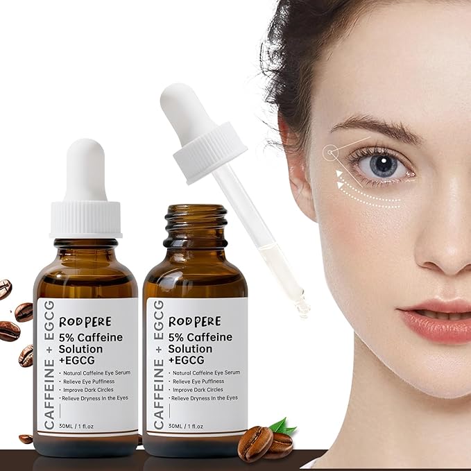 Caffeine Eye Serum With EGCG For Dark Circles and Puffiness, Anti Aging 5% Caffeine Solution For Puffy Eyes, Fine Lines, Moisturizing Under Eye Serum, 2PCS.