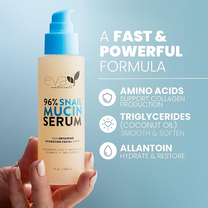 Eva Naturals Snail Mucin Serum For Face 4oz – Korean Skincare, Moisturizing & Rejuvenating Serum For All Skin Types