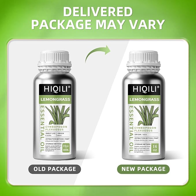 HIQILI 16 Fl Oz Lemongrass Essential Oil, 100% Pure Natural Undiluted for Diffuser, Hair
