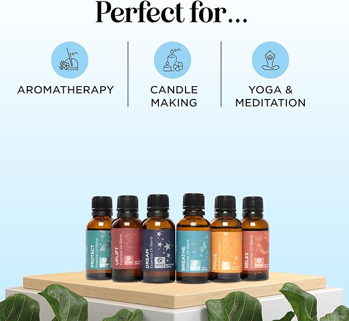 Aromatherapy Essential Oil Blends for Diffuser - Extra Large 100% Pure Diffuser Essential Oil Set with Aromatherapy Oils for Diffusers DIYs and More - Premium Essential Oil Starter Kit (6 Pack)