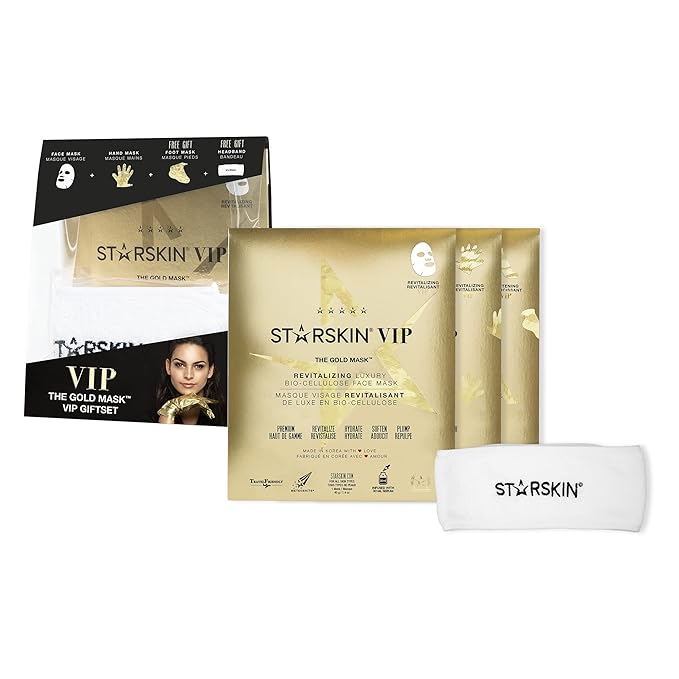 STARSKIN VIP The Gold Mask Giftset - High-end Gift - Complete Collection - Includes Hand, Foot, and Face Masks Headband