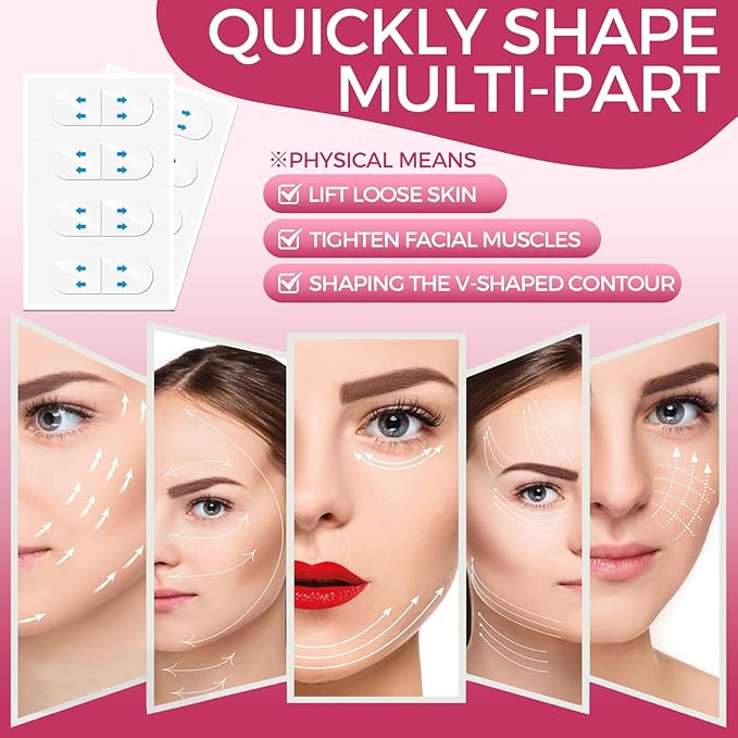 Face Lift Tape, 100 PCS Face Tape Lifting Invisible Under Makeup, Instant Neck Strips for Lifting Sagging Skin, V-Shaped Facial Strips for Brows, Eyes, Jowls, Wrinkles& Double Chin, For All Skin Types