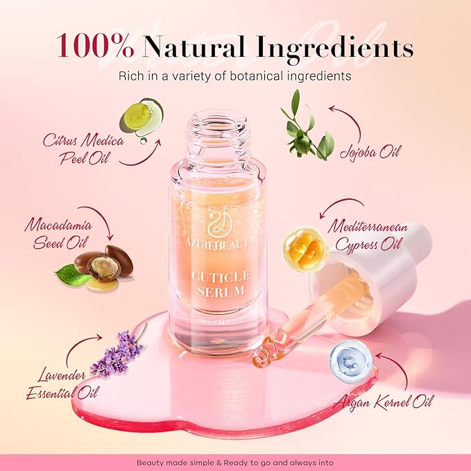 AZUREBEAUTY Cuticle Oil for Nails Ultimate Hydration Nail Care Natural Essential Oil Extract, Jojoba Oil, Vitamin E, B7, Moisturizing and Conditioning, Brightening Skin, Remedy for Damaged Cuticle
