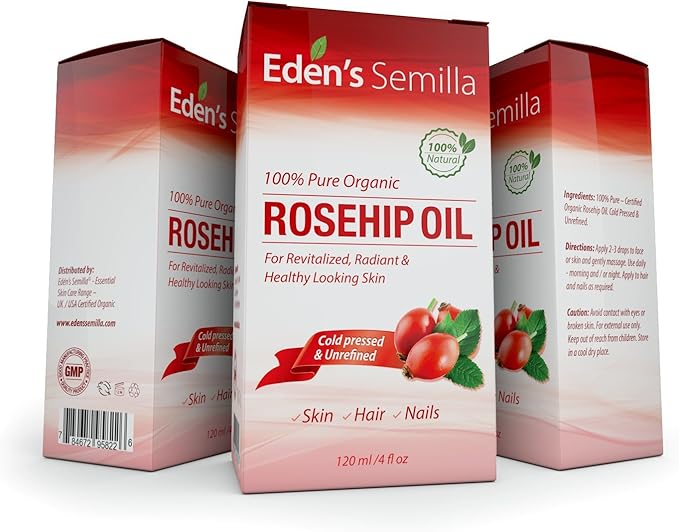 100% Pure Rosehip Oil - 4 OZ - Certified ORGANIC - Cold pressed & unrefined - NON Greasy HIGH absorbency - Use daily - nourishes, hydrates and visibly reduces fine lines, scars, stretch marks and skin