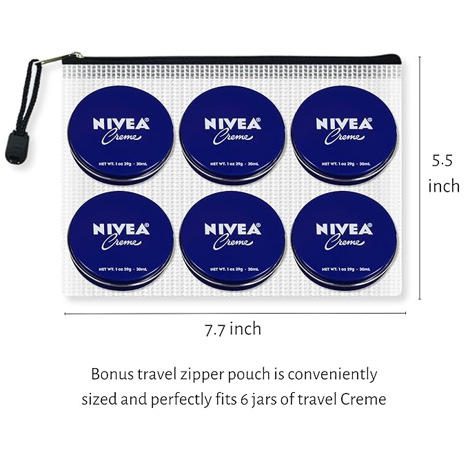 TINY SEED 6-Pack Travel Kit: Creme 1 oz Travel Size Tins. Cream Moisturizer for Face, Hands, and Body. Includes Complimentary Travel Zipper Pouch.