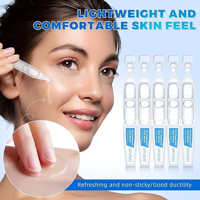 3% Hyaluronic Acid Serum Ultra-Hydrating Vials (1 Box of 30), 3% Hyaluronic Acid Serum for Face, Single-Use 3% hyaluronic acid tubes, Intensive Hydration, Skin Tightening & Smoother, Anti-Aging