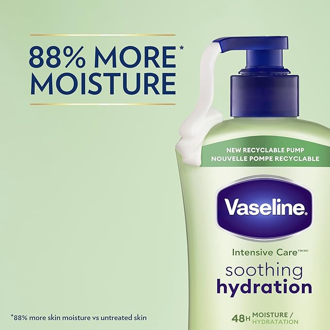 Vaseline Intensive Care Body Lotion for Dry Skin Soothing Hydration Lotion Made with Ultra-Hydrating Lipids + 1% Aloe Vera Extract to Refresh Dehydrated Skin 20.3 oz, Pack of 3