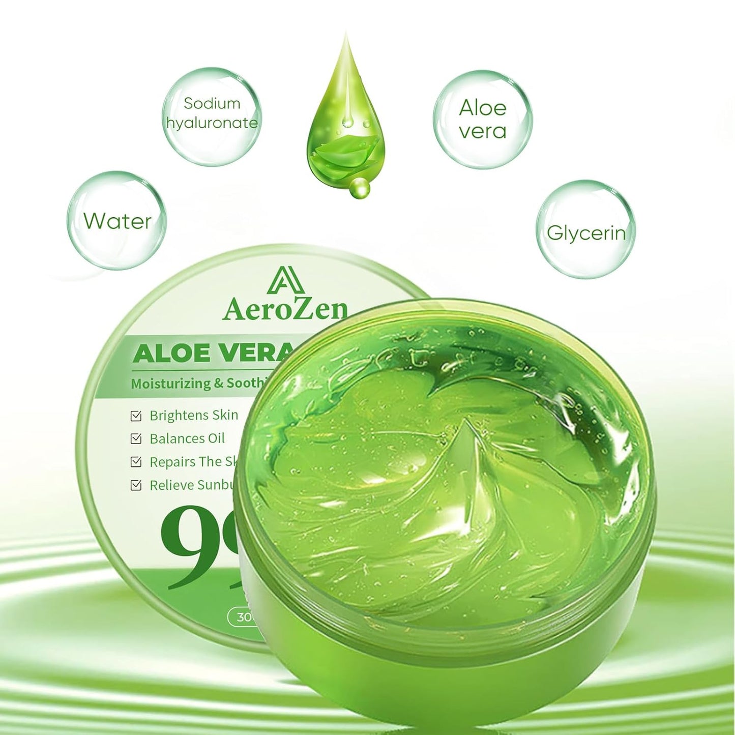 Aero Zen 99% Pure & Organic Aloe Vera Gel - 1-Pack (10.1oz) | Premium Hydration for Daily Use & After Sun Care | Lightweight, Non-Greasy & Alcohol-Free Formula for Face, Body & Hair | Vegan