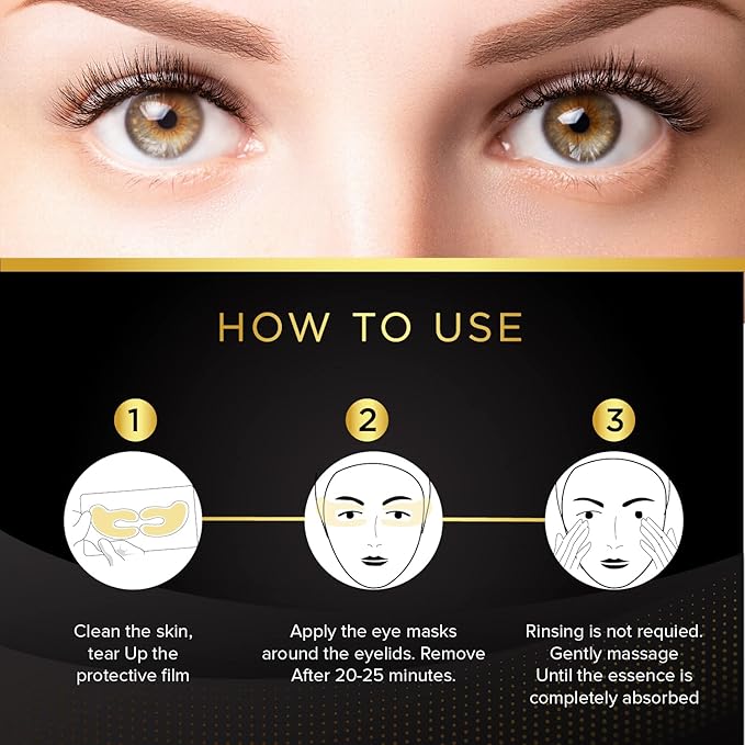 Eye Patches for Puffy Eyes - Under Eye Mask Dark Circles and Puffiness- Gold under Eye Patches, Collagen Eye Pads, Eye Bags Treatment for women or men