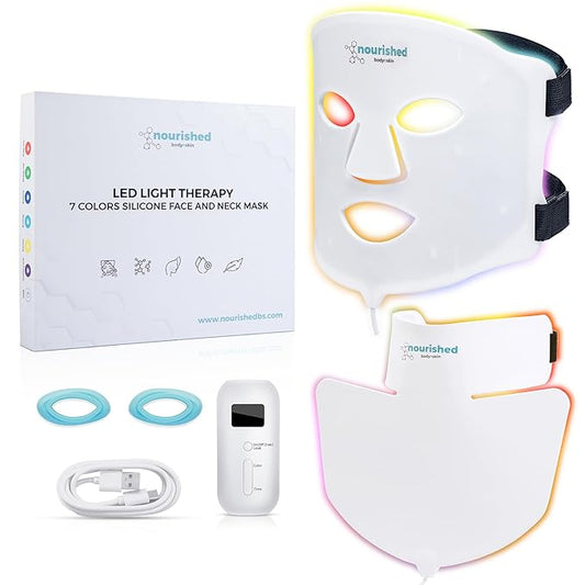 LED Light Therapy Face & Neck Mask - Facial Skin Care Device - 7 Colors Red & Blue - Rejuvenation, Anti-aging Product for Wrinkles