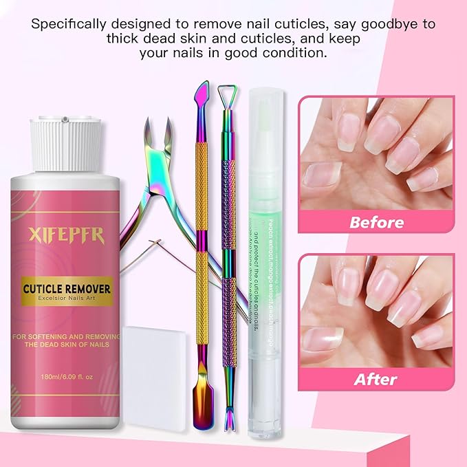 Cuticle Remover Kit - 6.09 Oz Cuticle Remover Cream with Cuticle Trimmer, Cuticle Nipper, Cuticle Pusher, Cuticle Oil Pen for Professional Manicure Nail Cuticle Care Home DIY, Gifts for Women
